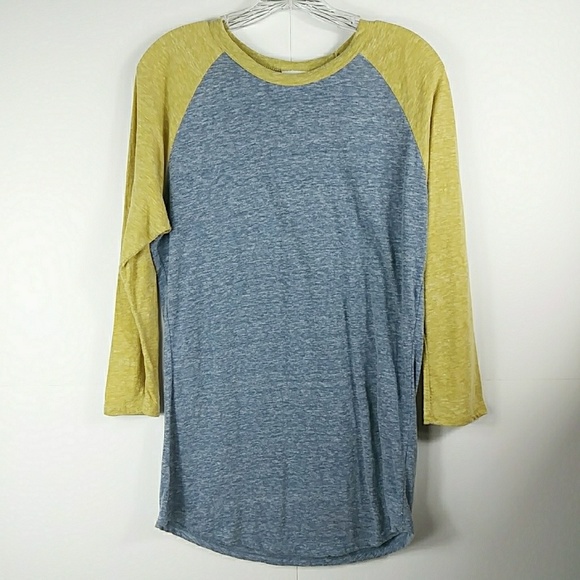 🌟 3/30 LuLaroe Randy Marled Gold Blue Raglan - Picture 1 of 5